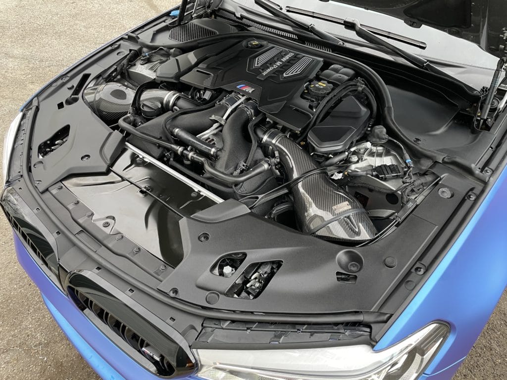 F90 M5 & F92 M8 High-Performance Charge Coolers in custom Standard Crinkle Black Installed